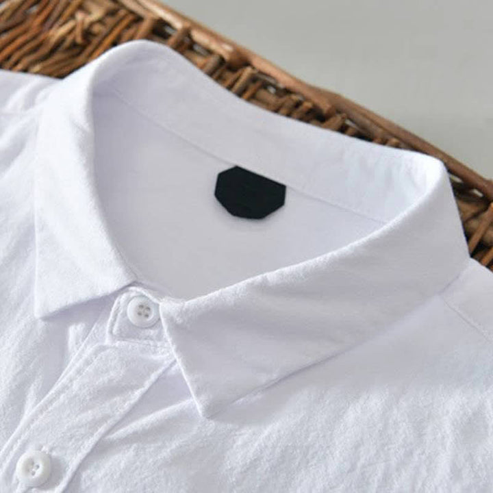 Buddha Stones Spring Casual Minimalist Button-Up Solid Cotton Men's Long Sleeve Shirts - image 19