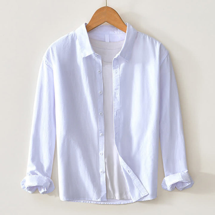 Buddha Stones Spring Casual Minimalist Button-Up Solid Cotton Men's Long Sleeve Shirts - White - US/UK/AU44, EU54 (4XL) - image 18