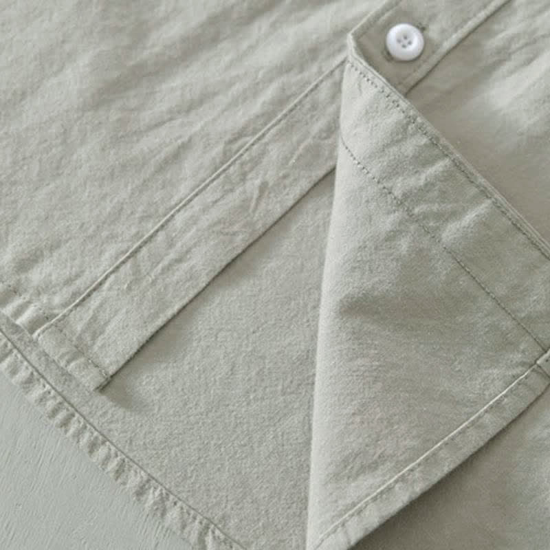 Buddha Stones Spring Casual Minimalist Button-Up Solid Cotton Men's Long Sleeve Shirts - image 15
