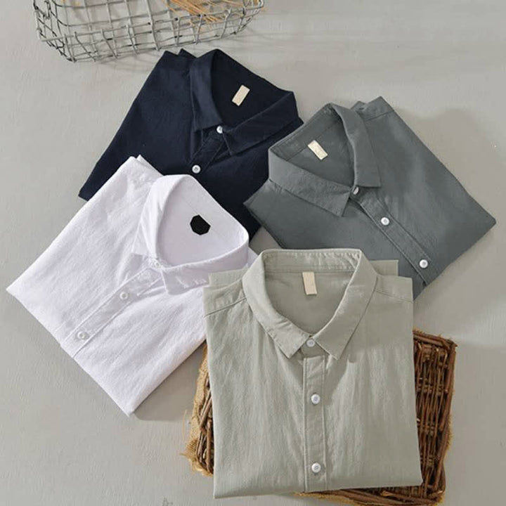 Buddha Stones Spring Casual Minimalist Button-Up Solid Cotton Men's Long Sleeve Shirts - image 24