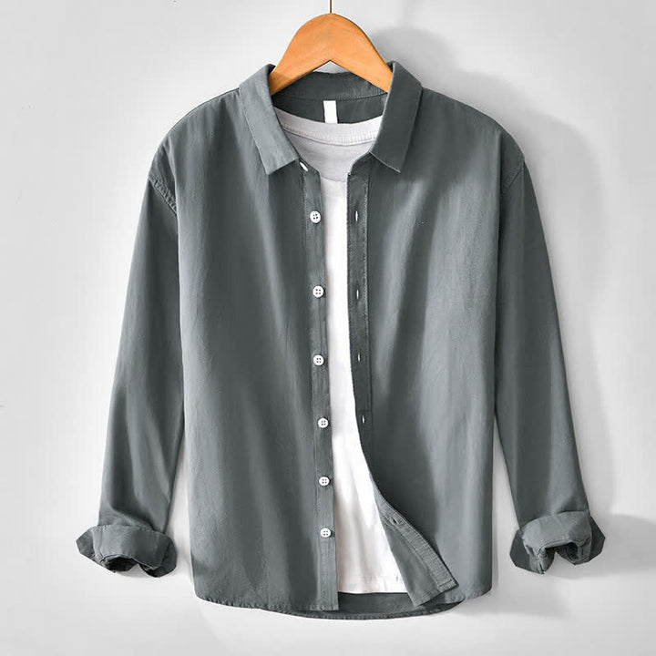 Buddha Stones Spring Casual Minimalist Button-Up Solid Cotton Men's Long Sleeve Shirts - DimGray - US/UK/AU44, EU54 (4XL) - image 0