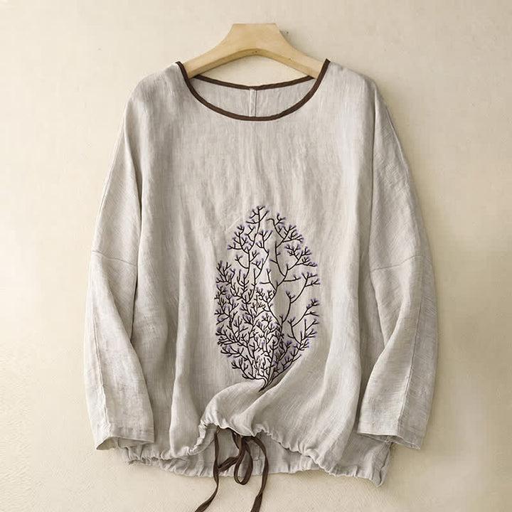 Buddha Stones Casual Embroidery Tree Drawstring Women's Crew Neck Design Half Sleeve T-Shirt - image 30