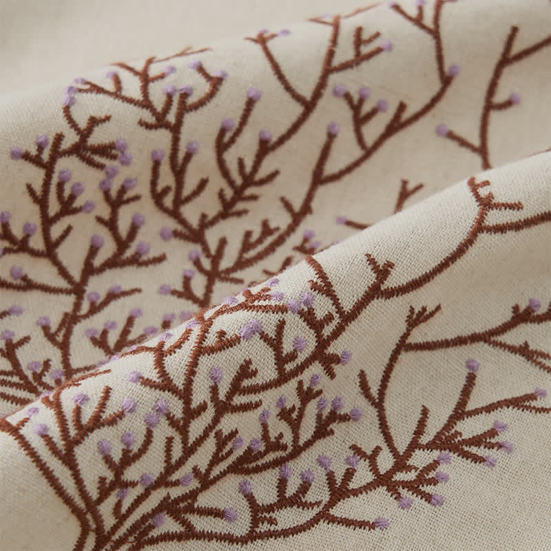 Buddha Stones Spring Fall Casual Embroidery Tree Drawstring Women's Crew Neck Design Cotton Linen Women's Long Sleeve T-Shirt - image 4