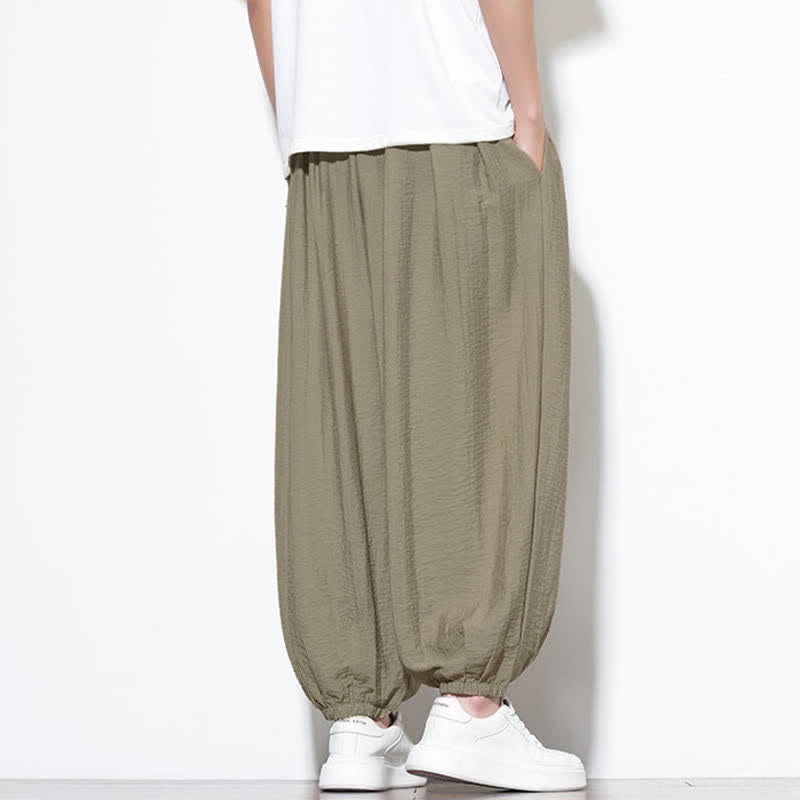 Buddha Stones Summer Casual Boho Drawstring Solid Cropped Pants Men's Harem Pants With Pocket - image 29