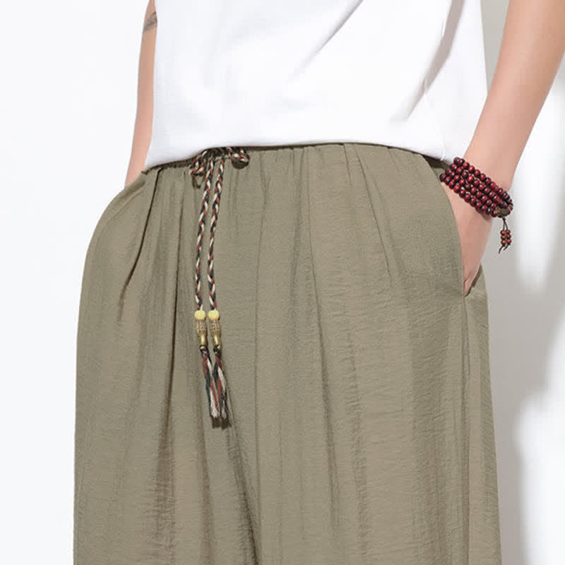 Buddha Stones Summer Casual Boho Drawstring Solid Cropped Pants Men's Harem Pants With Pocket - image 35
