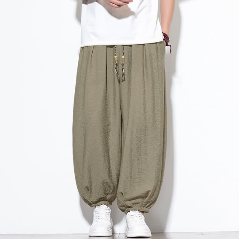 Buddha Stones Summer Casual Boho Drawstring Solid Cropped Pants Men's Harem Pants With Pocket - Tan - US/UK/AU46，EU56 (5XL) - image 26
