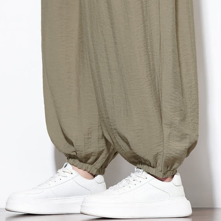 Buddha Stones Summer Casual Boho Drawstring Solid Cropped Pants Men's Harem Pants With Pocket - image 36