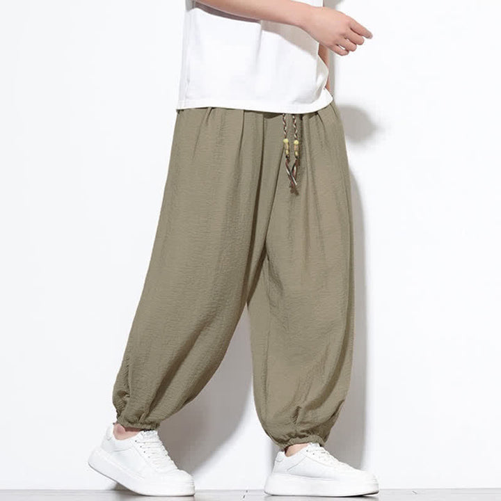 Buddha Stones Summer Casual Boho Drawstring Solid Cropped Pants Men's Harem Pants With Pocket - image 27