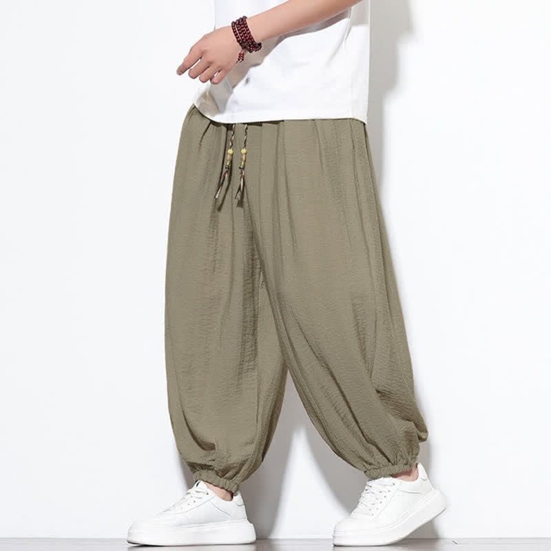 Buddha Stones Summer Casual Boho Drawstring Solid Cropped Pants Men's Harem Pants With Pocket - image 28