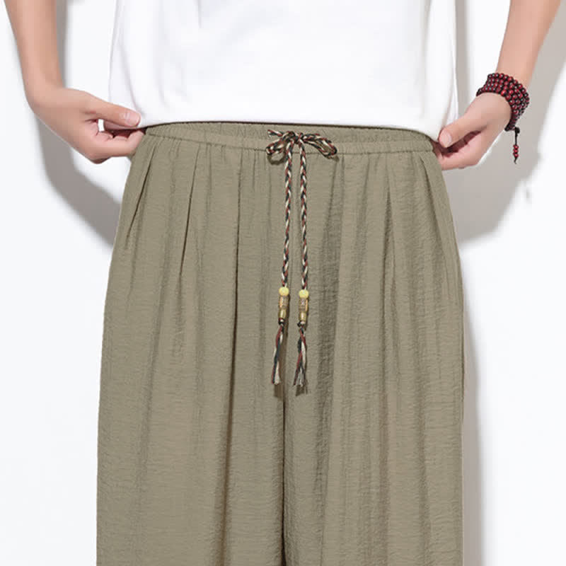 Buddha Stones Summer Casual Boho Drawstring Solid Cropped Pants Men's Harem Pants With Pocket - image 34