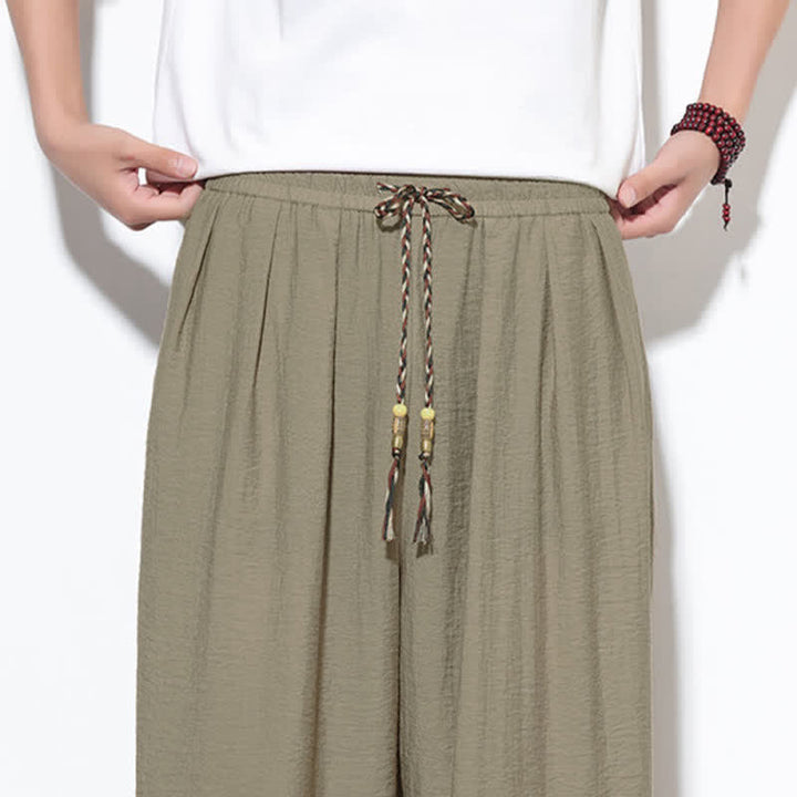 Buddha Stones Summer Casual Boho Drawstring Solid Cropped Pants Men's Harem Pants With Pocket - image 34