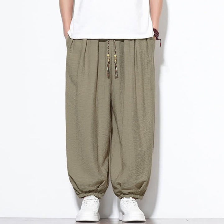 Buddha Stones Summer Casual Boho Drawstring Solid Cropped Pants Men's Harem Pants With Pocket - image 32