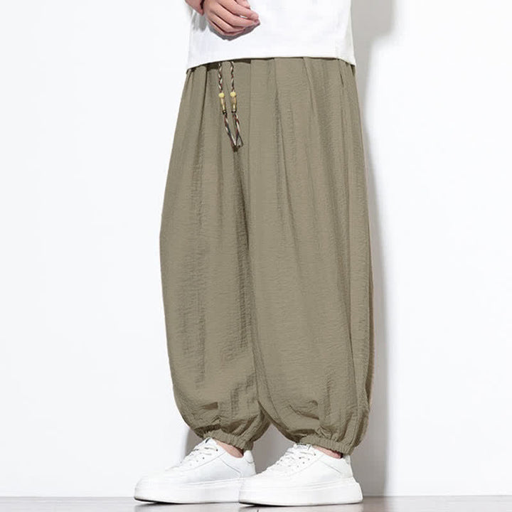 Buddha Stones Summer Casual Boho Drawstring Solid Cropped Pants Men's Harem Pants With Pocket - image 31