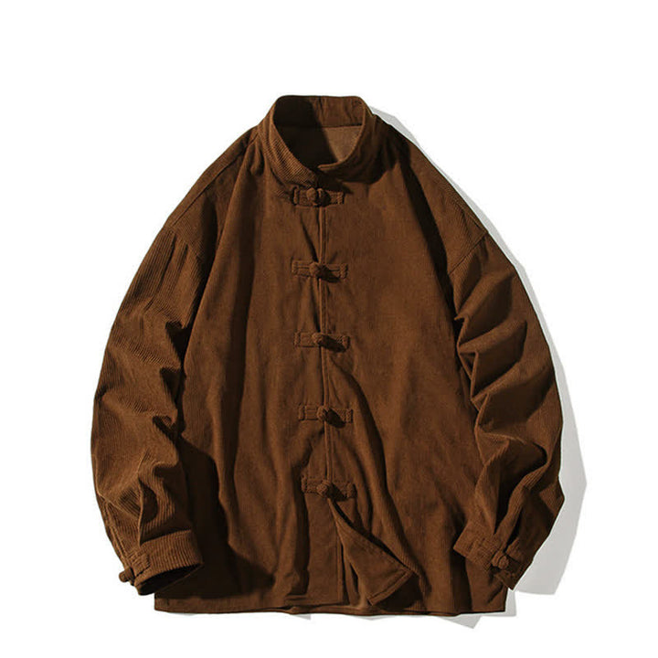 Buddha Stones Fall Winter Casual Tang Style Frog Button Solid Cotton Men's Jacket - image 10