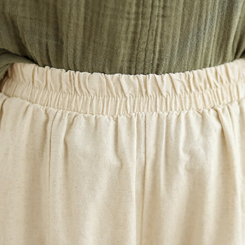 Buddha Stones Casual Plain Lace Splicing Cotton Women's Cropped Wide Leg Pants With Pockets - image 8