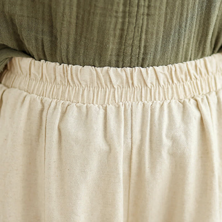 Buddha Stones Casual Plain Lace Splicing Cotton Women's Cropped Wide Leg Pants With Pockets - image 8