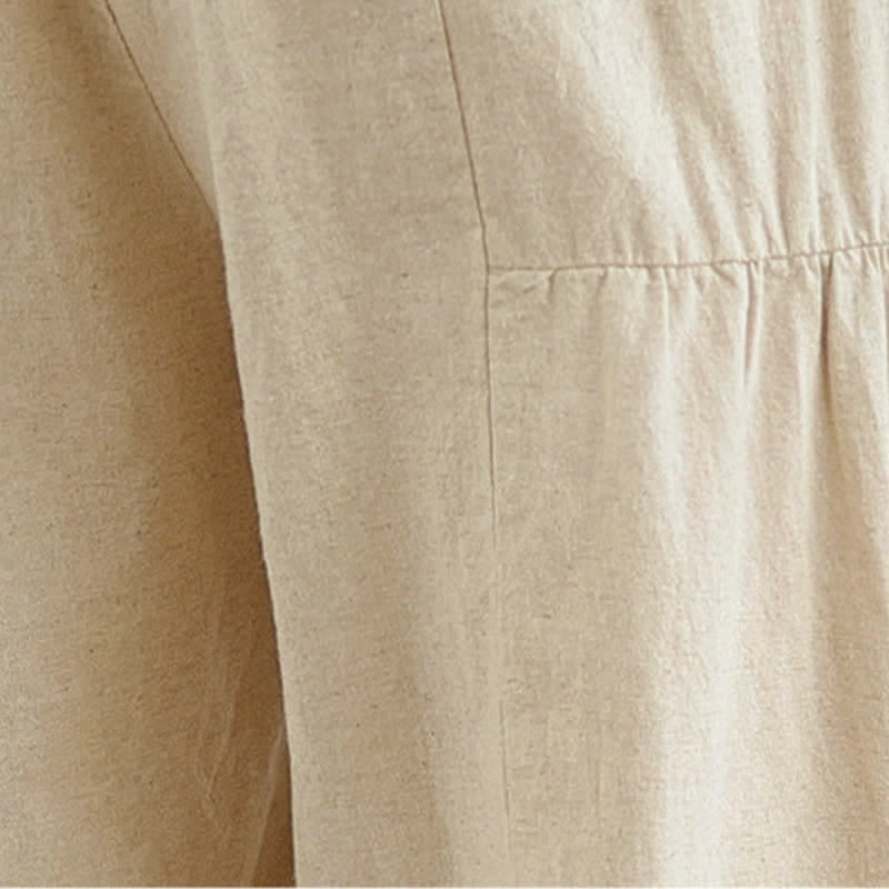 Buddha Stones Casual Plain Lace Splicing Cotton Women's Cropped Wide Leg Pants With Pockets - image 9