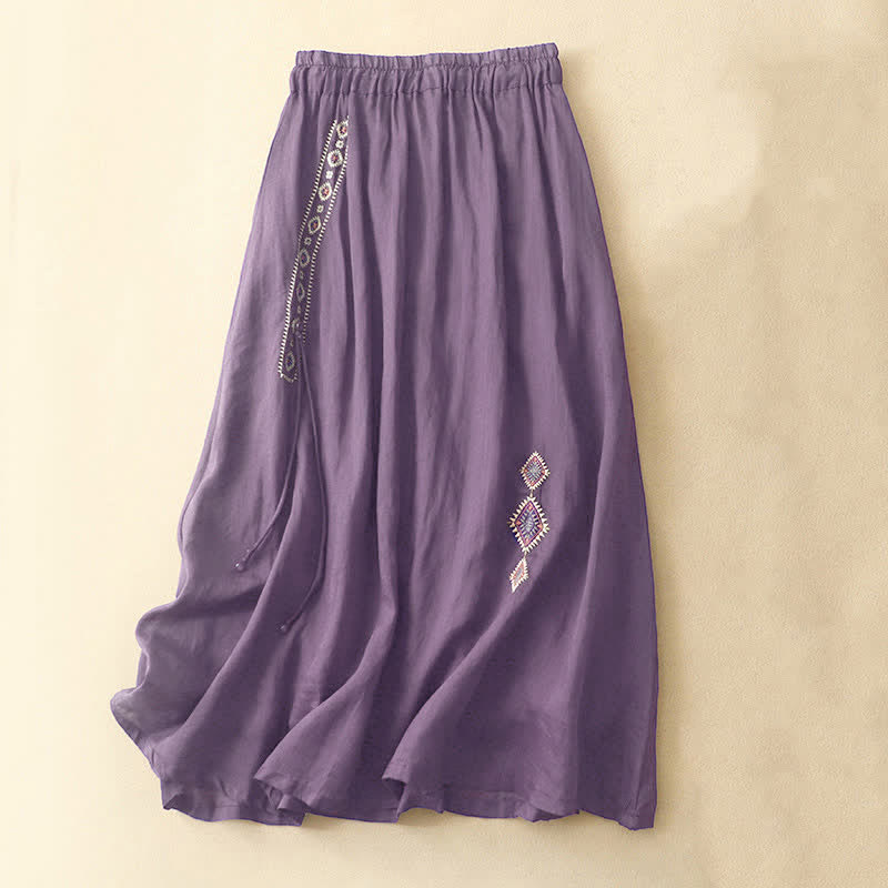 Buddha Stones Ethnic Vintage Embroidery Button Design Women's 7-8 Length Skirt - DarkViolet - US8-10，UK/AU12-14，EU40-42 (2XL) - image 0