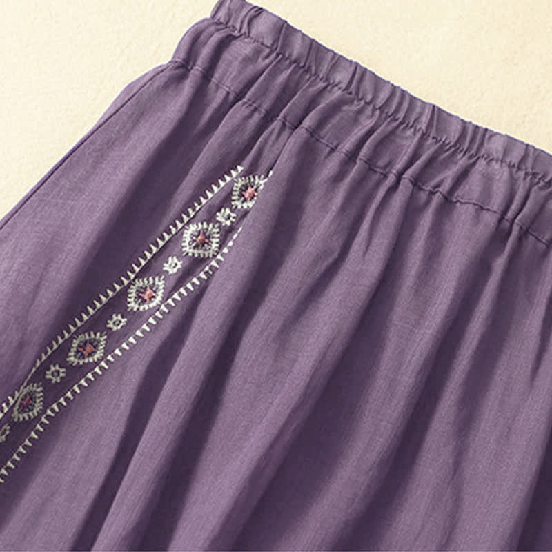 Buddha Stones Ethnic Vintage Embroidery Button Design Women's 7-8 Length Skirt - image 1