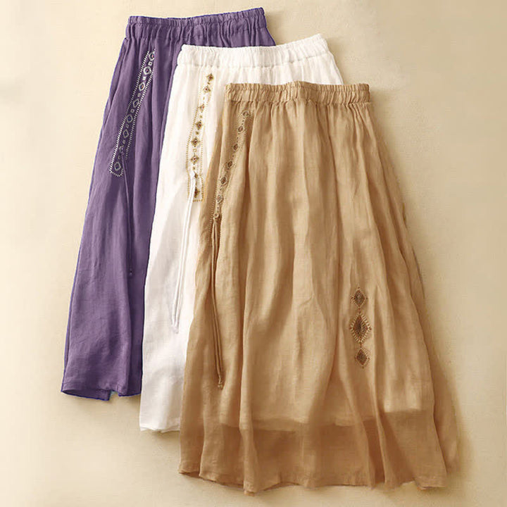 Buddha Stones Ethnic Vintage Embroidery Button Design Women's 7-8 Length Skirt - image 15