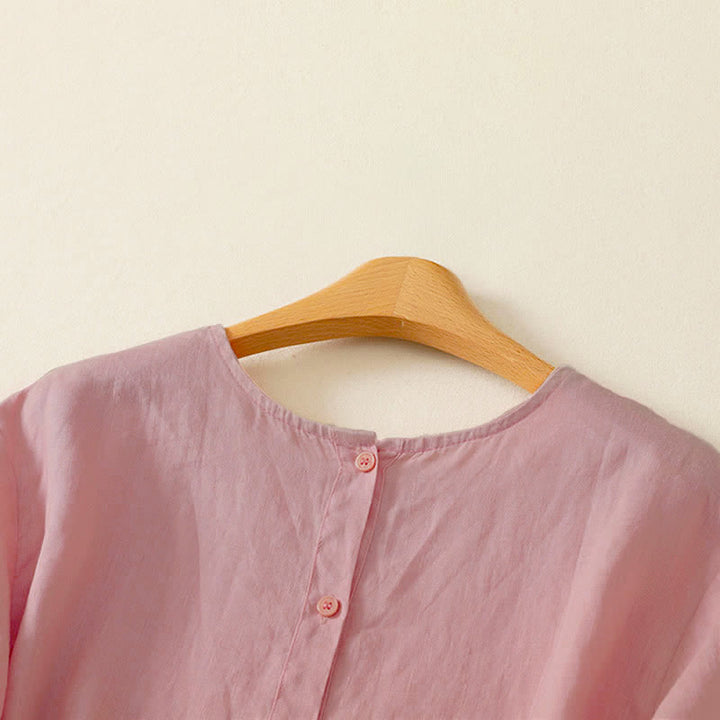 Buddha Stones Summer Casual Minimalist Ruffle Hem Solid Women's Short Sleeve T-Shirts - image 5