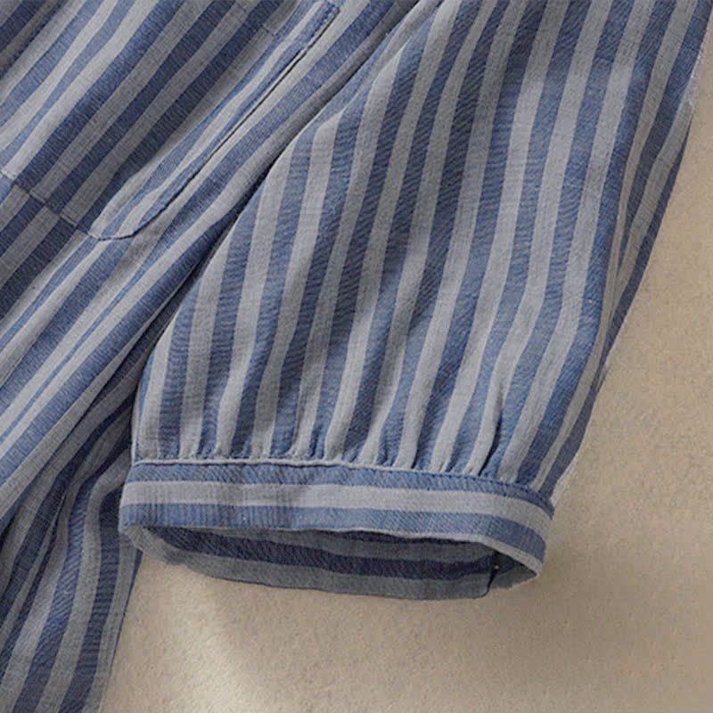 Buddha Stones Summer Casual Button-Up Striped Women's Short Sleeve Shirts With Patch Pocket - image 28