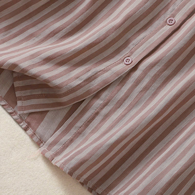 Buddha Stones Summer Casual Button-Up Striped Women's Short Sleeve Shirts With Patch Pocket - image 11