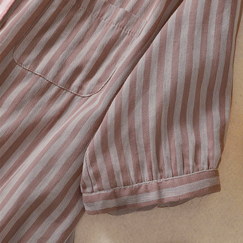 Buddha Stones Summer Casual Button-Up Striped Women's Short Sleeve Shirts With Patch Pocket - image 12