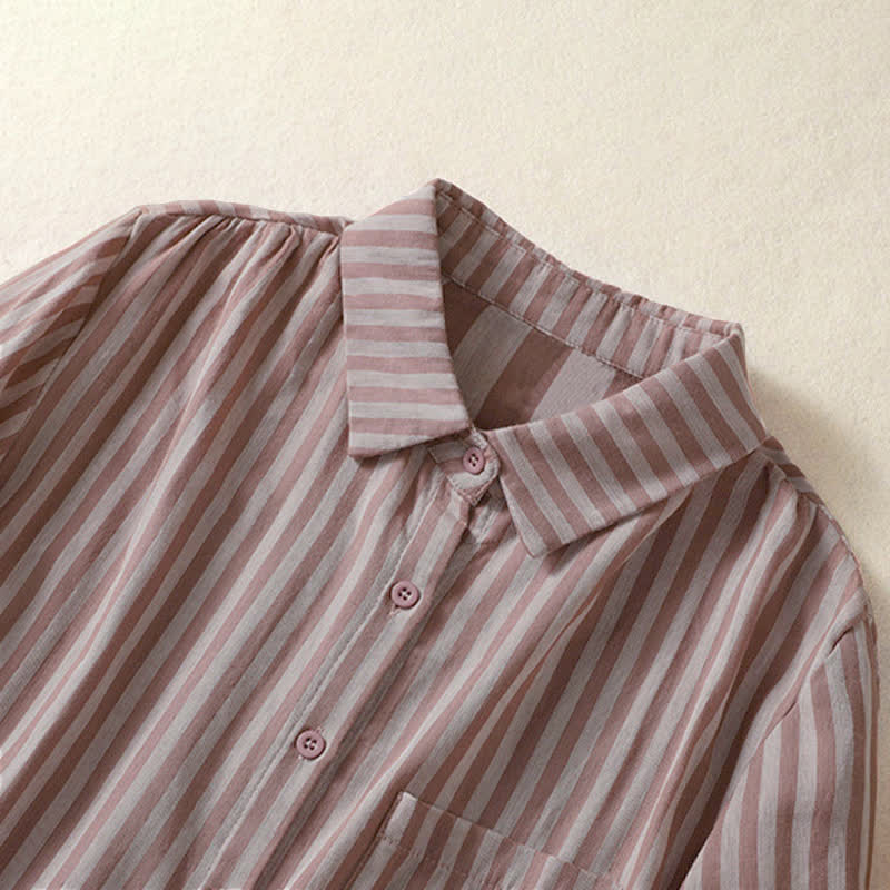 Buddha Stones Summer Casual Button-Up Striped Women's Short Sleeve Shirts With Patch Pocket - image 10