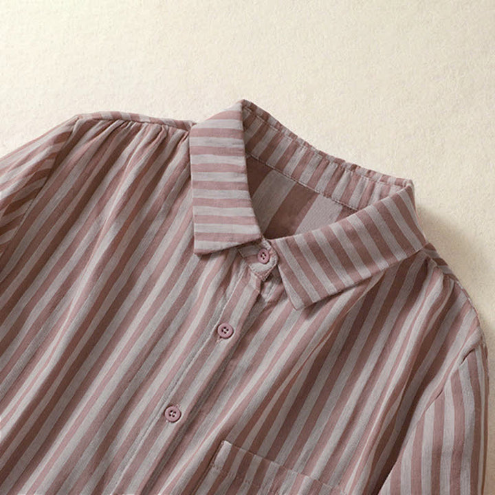 Buddha Stones Summer Casual Button-Up Striped Women's Short Sleeve Shirts With Patch Pocket - image 10