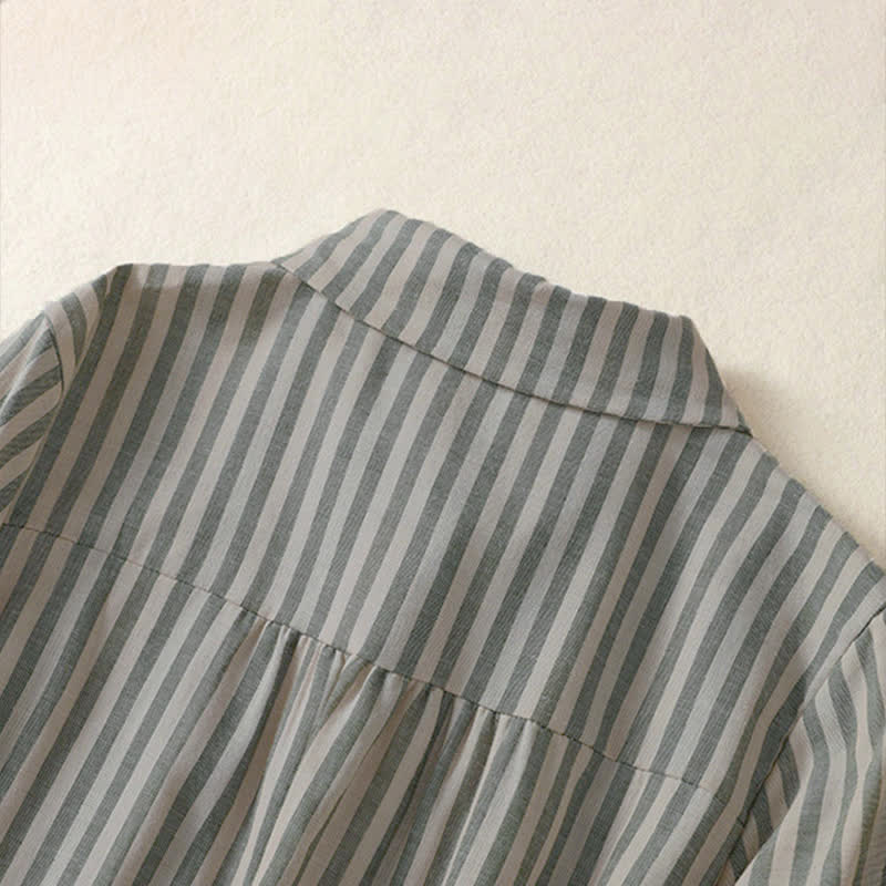 Buddha Stones Summer Casual Button-Up Striped Women's Short Sleeve Shirts With Patch Pocket - image 3