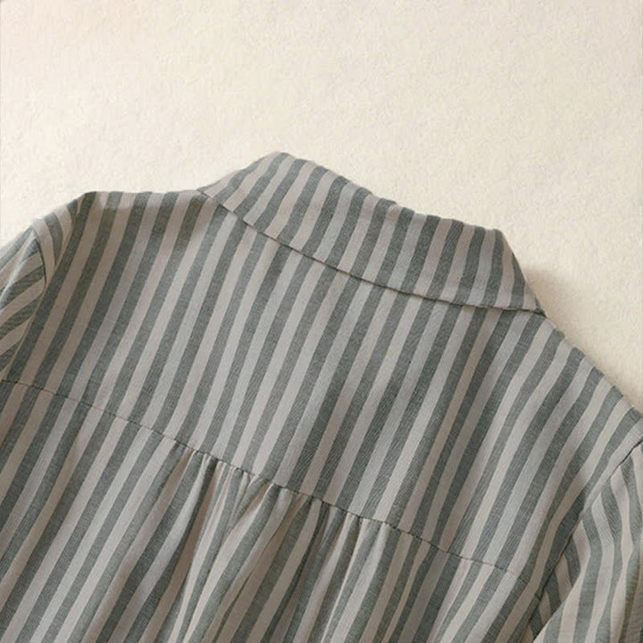 Buddha Stones Summer Casual Button-Up Striped Women's Short Sleeve Shirts With Patch Pocket - image 3