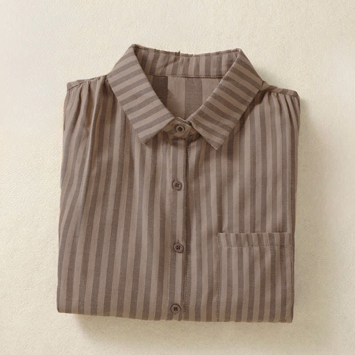 Buddha Stones Summer Casual Button-Up Striped Women's Short Sleeve Shirts With Patch Pocket - image 16