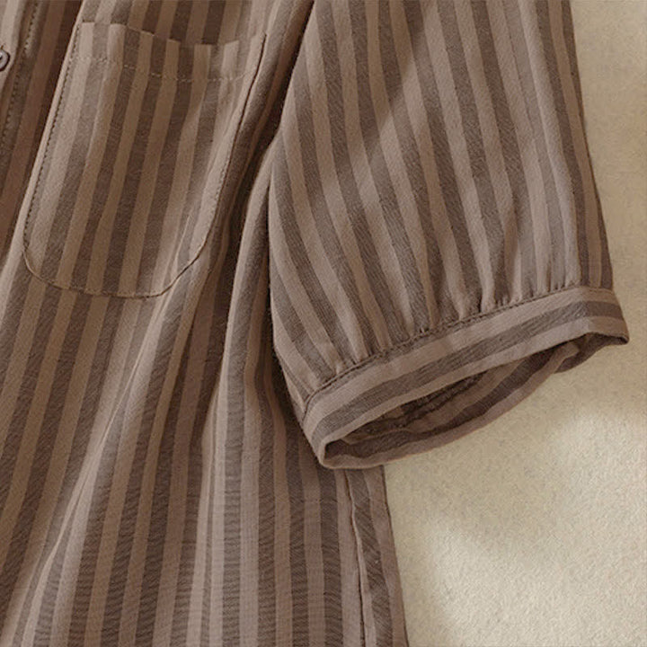 Buddha Stones Summer Casual Button-Up Striped Women's Short Sleeve Shirts With Patch Pocket - image 21