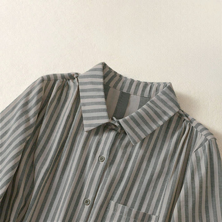 Buddha Stones Summer Casual Button-Up Striped Women's Short Sleeve Shirts With Patch Pocket - image 2