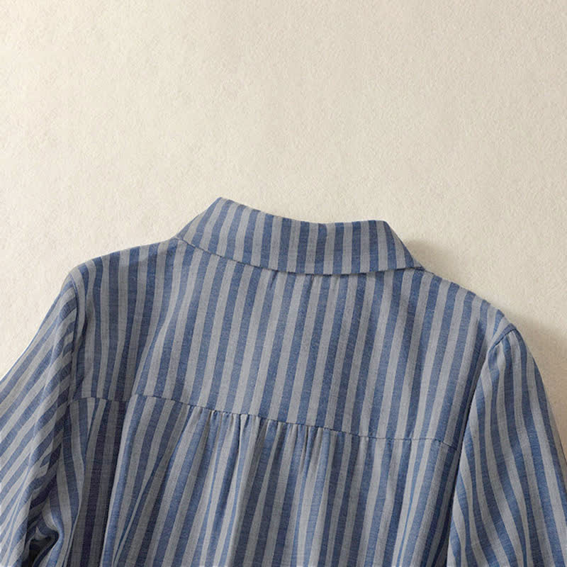 Buddha Stones Summer Casual Button-Up Striped Women's Short Sleeve Shirts With Patch Pocket - image 26