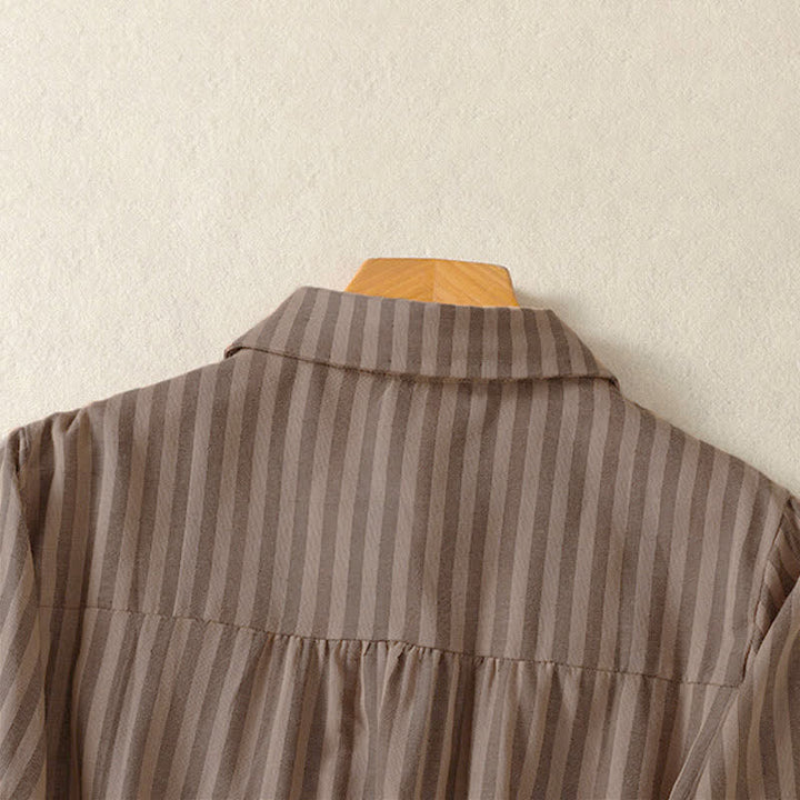 Buddha Stones Summer Casual Button-Up Striped Women's Short Sleeve Shirts With Patch Pocket - image 18