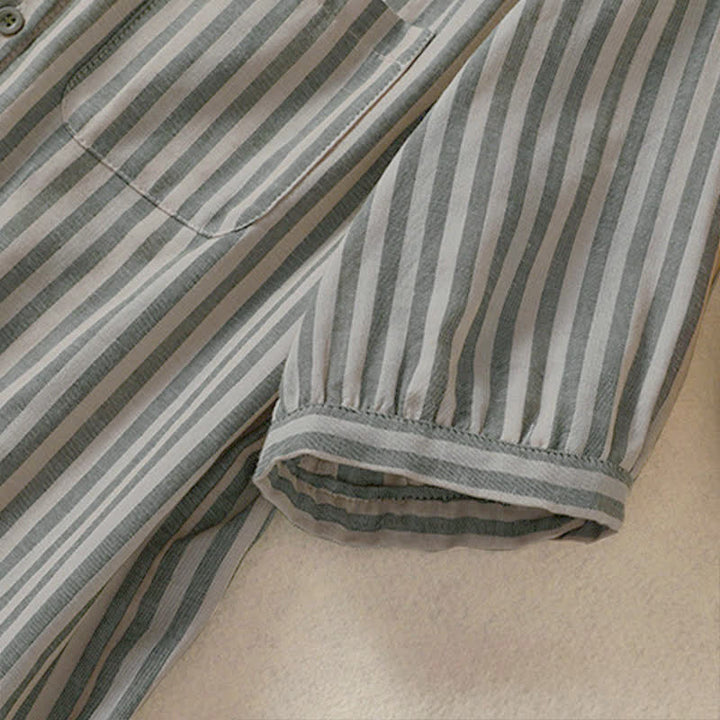 Buddha Stones Summer Casual Button-Up Striped Women's Short Sleeve Shirts With Patch Pocket - image 6