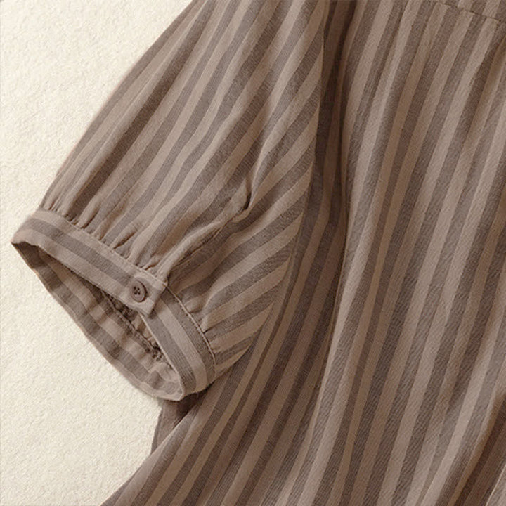 Buddha Stones Summer Casual Button-Up Striped Women's Short Sleeve Shirts With Patch Pocket - image 19