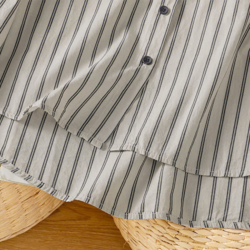 Buddha Stones Spring Summer Casual Minimalist Button-Up Striped Contrast Trim Women's Long Sleeve Shirts With Patch Pocket - image 7