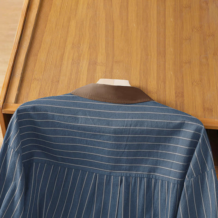 Buddha Stones Spring Summer Casual Minimalist Button-Up Striped Contrast Trim Women's Long Sleeve Shirts With Patch Pocket - image 13