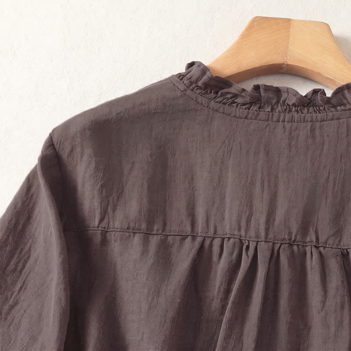 Buddha Stones Spring Summer Casual Button-Up Solid Women's Short Sleeve Shirts - image 3