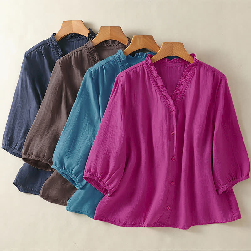 Buddha Stones Spring Summer Casual Button-Up Solid Women's Short Sleeve Shirts - image 27