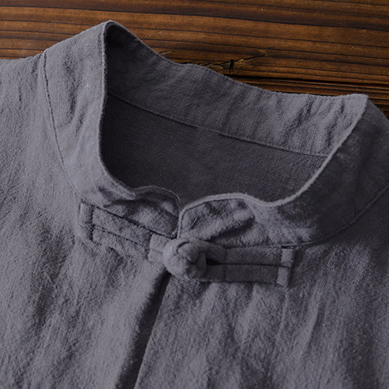 Buddha Stones Frog-Button Chinese Tang Suit Cotton Linen Men Shirt With Pockets - image 3