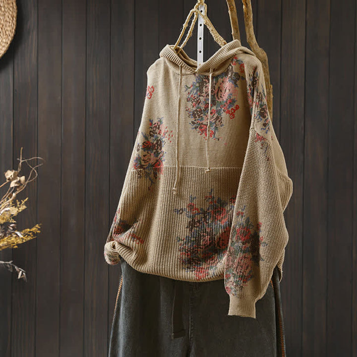 Buddha Stones Women's Knitted Floral Long Sleeve Hooded Sweater - BurlyWood - US4-6，UK/AU8-10，EU36-38 (F) - image 0