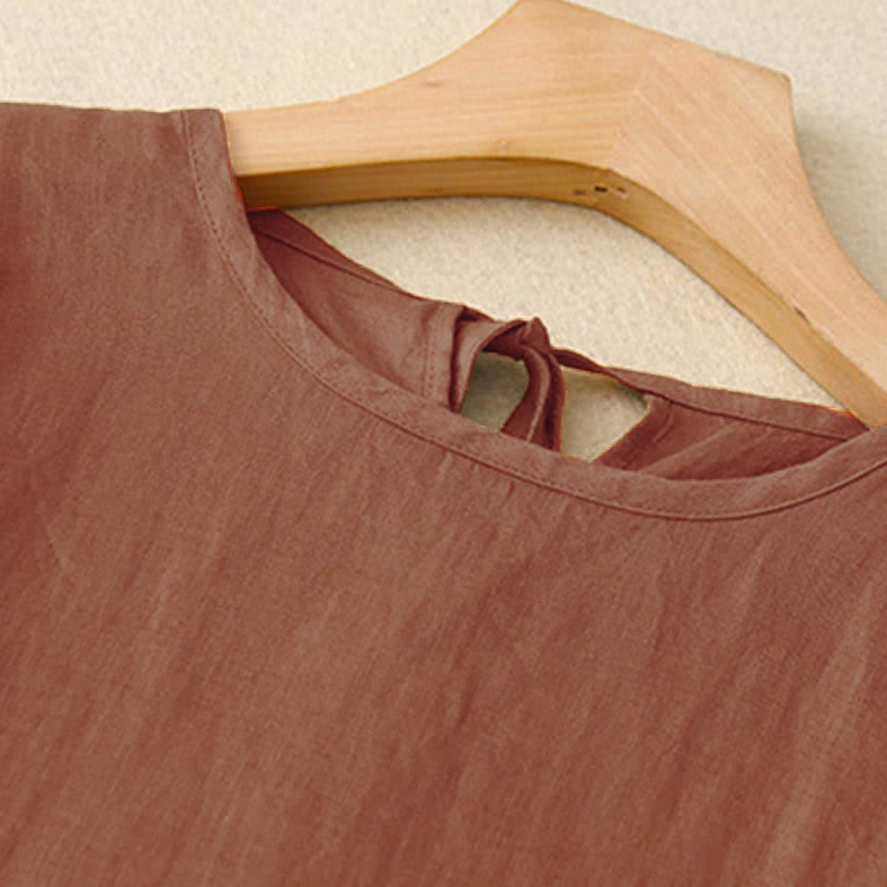 Buddha Stones Casual Short Sleeve Bowknot Tie Straps Women's Midi Dress With Pockets - image 1