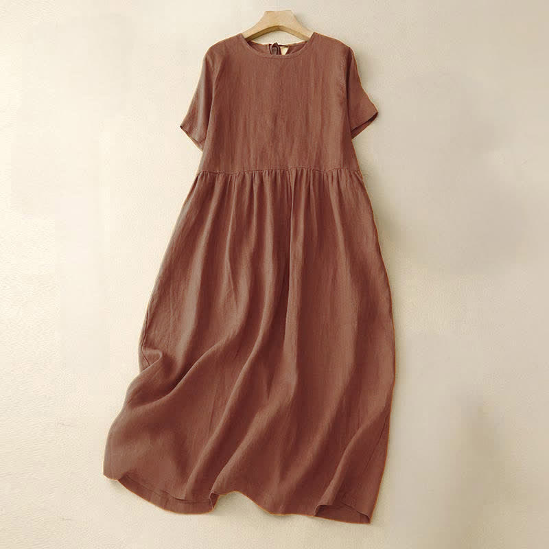 Buddha Stones Casual Short Sleeve Bowknot Tie Straps Women's Midi Dress With Pockets - Chocolate - US8-10，UK/AU12-14，EU40-42 (2XL) - image 0