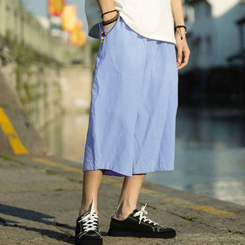 Buddha Stones Summer Plain Pleat Design Drawstring Men's 7-8 Length Pants With Pockets - DeepSkyBlue - US/UK/AU46，EU56 (5XL) - image 14