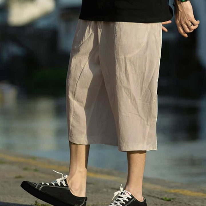 Buddha Stones Summer Plain Pleat Design Drawstring Men's 7-8 Length Pants With Pockets - image 13