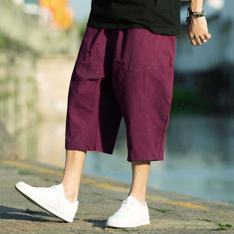 Buddha Stones Summer Plain Pleat Design Drawstring Men's 7-8 Length Pants With Pockets - image 23